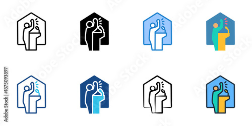 Town Hall Meeting icons set multiple style collection. Editable stroke 
