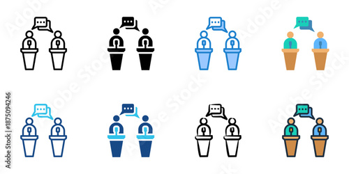 Political Debate icons set multiple style collection. Editable stroke 
