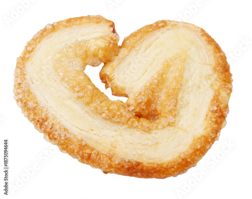 A pastry with a heart shape and sugar sprinkled on top