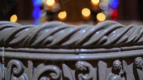 Wallpaper Mural Slow pan across a baptismal font with shimmering water inside an ornate church interior. Torontodigital.ca