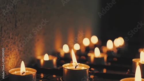 Wallpaper Mural Slow-motion lighting of votive candles in a chapel, creating a calm, reflective atmosphere. Torontodigital.ca