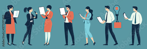 Recruiters reviewing resumes evaluating candidates job applications office hiring recruitment process human resource concept flat vector illustration