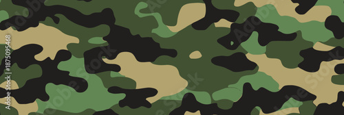 Seamless green military camouflage pattern background with abstract organic shapes in flat minimalist style for textile and design use