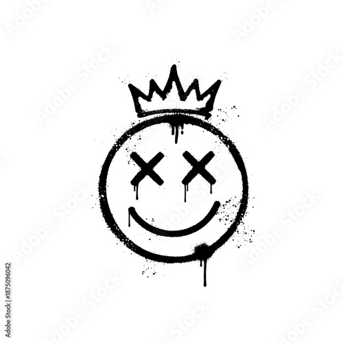 graffiti spray paint crowned smiley face with cross eyes street art