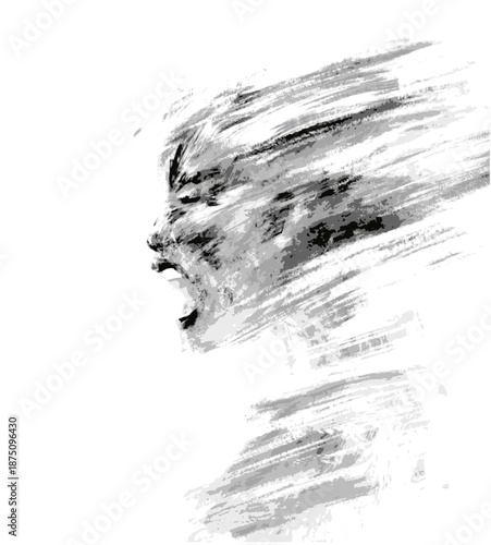 Woman skream vector. Уmotional storm, mental health crisis, and silent scream — powerful visual for therapy, self-care conten. Illustration of stress, panic attac. Emotiomnal pain, trauma psychology