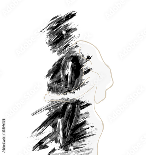 Emotional breakdown psychological storm vector. Couple pain, trauma, anger, and grief. illustration. Mental health, therapy, crisis, resilience, and healing content. Symbolizes vulnerability, safety.
