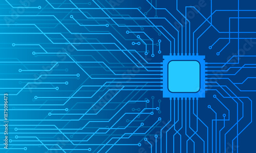 Central Processing Unit Microchip with Blue Circuit Board Connections.