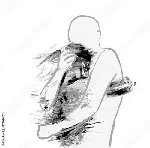 Emotional breakdown healing vector. Couple embracing illustration. Stormy emotions. Mental health, pain therapy, grief, anxiety, and resilience content. Support, safety, love. Psychological recovery