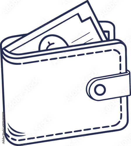 Wallet filled with Money: A simple yet elegant illustration depicts a classic wallet, slightly open to reveal a crisp, folded bill and a shiny coin inside.