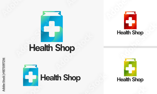 Health Shop Logo Design with Medical Cross Symbol.