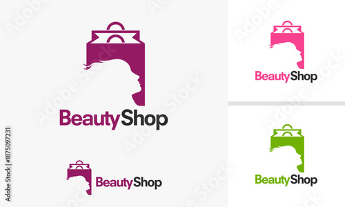 Beauty Shop Logo Design Featuring a Shopping Bag and Womans Silhouette.