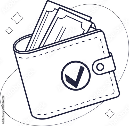 Financial Wallet Icon: A minimalistic depiction of an open wallet containing crisp currency, the design emphasizes the concepts of finance and transactions.