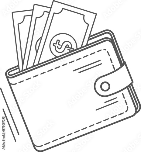 Wallet and Money: The symbol represents financial security and the tangible presence of currency. The illustration conveys financial well-being and the importance of resource management.