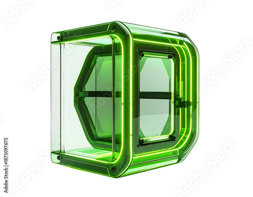 Futuristic illuminated geometric cube with transparent sides