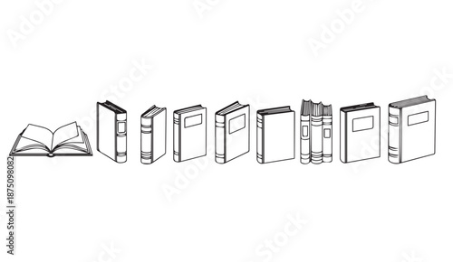 Collection of books in various orientations and styles on a white background vector style