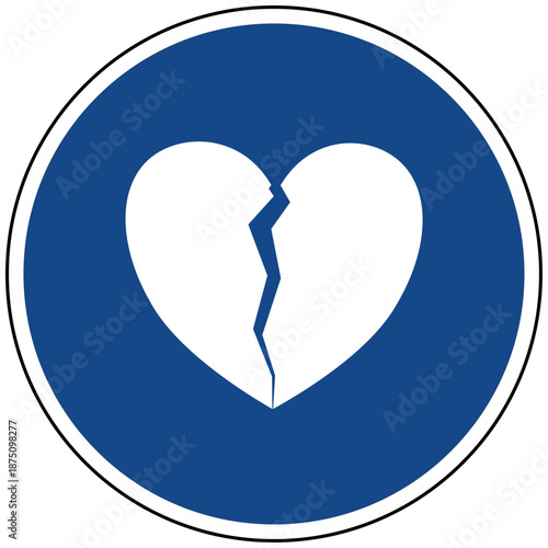 Gebrochenes Herz Vektor Icon blaues Schild Symbol für Liebeskummer Trennung Traurigkeit Scheidung Emotion Schmerz und Verlust Herzschmerz Enttäuschung Krise Unglück Einsamkeit Grafik