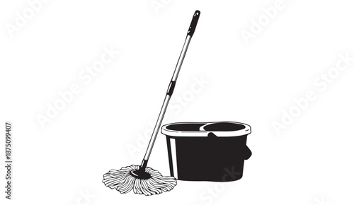 Mop and bucket for cleaning with wringer for efficient floor care silhouette