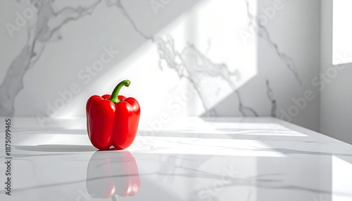 Red Bell Pepper on Marble Countertop.