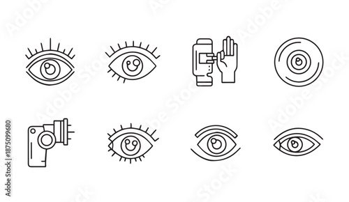 Modern eye icons and camera symbols for vision and photography concepts vector style