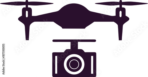 drone with camera purple silhouette vector icon symbolizing aerial photography, technology, surveillance, and modern gadget design