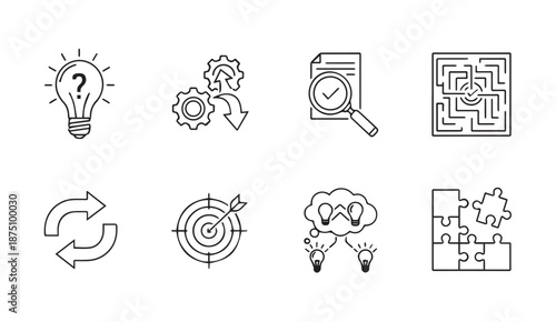 Business strategy and innovation icons for presentations and reports vector style