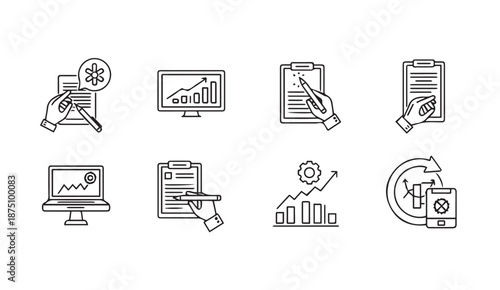Business analysis and strategy icons for finance and marketing professionals vector style
