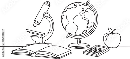 Vector Outline Illustration Science, Geography, and Math Concepts