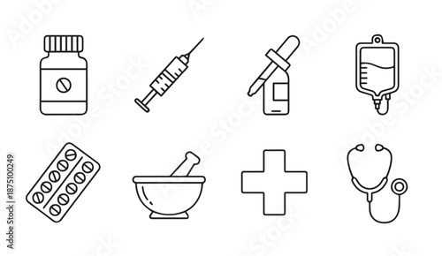 Medical icons set for healthcare and pharmacy designs vector style