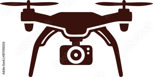 drone with camera vector icon in brown silhouette style for aerial photography, technology, remote control, and modern innovation design