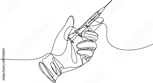 Vector Outline Illustration Medical Vaccination or Treatment