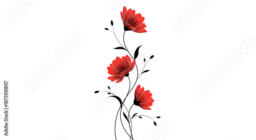 Elegant Red Poppies Floral Design for Spring Summer. Botanical Vector Illustration for Web, Print, Branding, Invitations.
