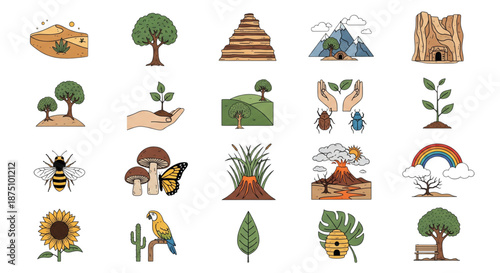 Vibrant Nature and Environment Illustrations. Ecology, Sustainability, Growth, Conservation for Green Marketing and Educational