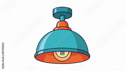 A blue and orange dome-shaped ceiling light with a visible bulb, against a white background
