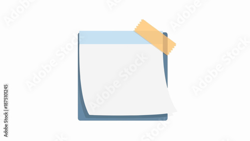 A blank paper note with a light blue top strip, taped with a peach-colored strip