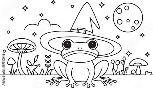 Spooky and Cute Amphibian A Fall Coloring Page Design