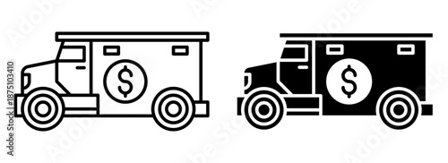 Linear icon. Heavy armored vehicle for transporting bank valuables. Simple vector isolated on white background