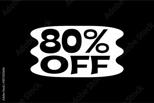 Flat vector mega discount badge with 80% off, featuring a dramatic flat shape and high contrast colors for bold promotional impact.