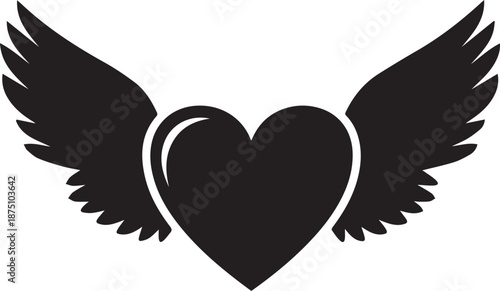 Black silhouette of a heart with spread wings