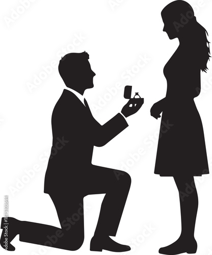 Man kneeling proposing marriage to woman silhouette