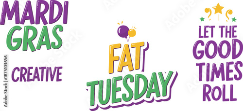 Mardi Gras celebration with colorful Fat Tuesday signs