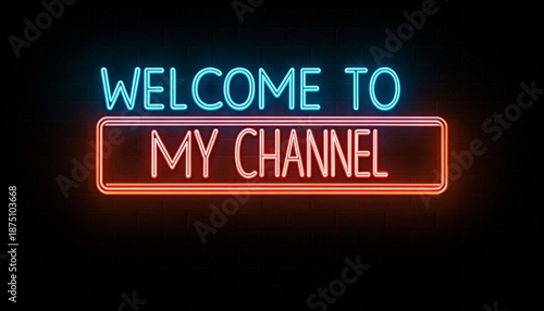 A digital neon sign with blue and red lights reads 