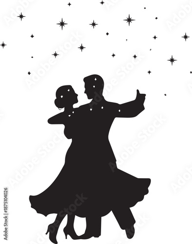 Silhouette of a couple dancing under a starry sky
