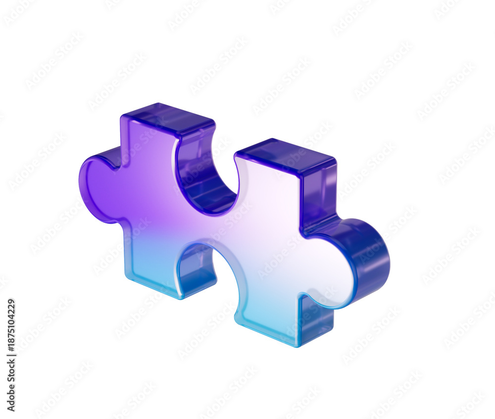 Fototapeta premium A glossy purple and blue gradient puzzle piece with a sleek, futuristic design. 3d illustration