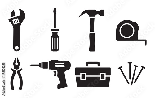 Construction engineering building tools repair service adjustable wrench pliers hammer drill bit toolbox tape measure