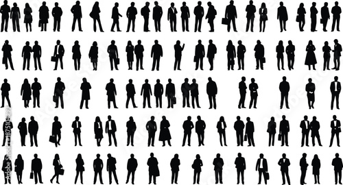 Collection of various human silhouettes isolated on transparent background