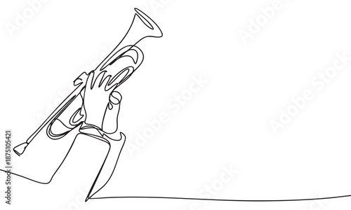 Continuous Line Drawing of a Musician Playing a Trumpet