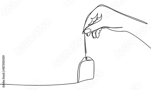 Continuous Line Art of a Hand Dipping a Teabag