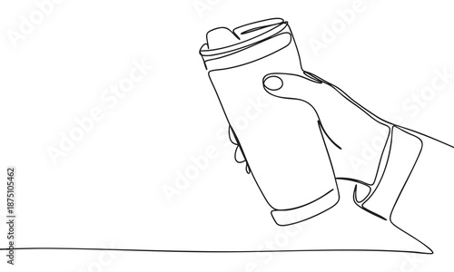 Line Art Hand Holding Reusable Travel Mug