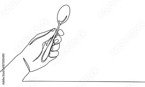Continuous Line Drawing of a Hand Holding a Spoon