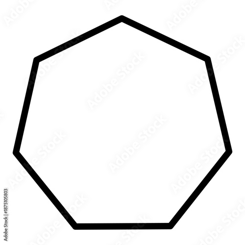 Regular heptagon geometry icon with equal sides and angles, minimal line polygon for mathematics and science background.